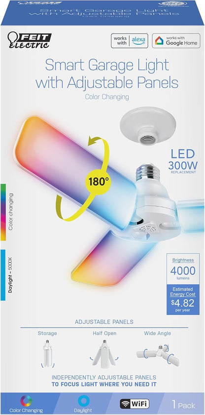 Feit Electric LED Garage Light, Multiple Adjustable Panels, E26 Base, Ideal for Garage, Workshop, Shed, 25,000-Hour Lifetime