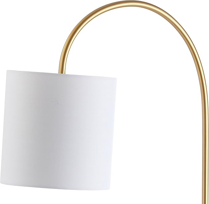 JONATHAN Y 25" Marble and Brass Gold Modern Arched Table Lamp, Contemporary Iron Desk Lamp with White Linen Drum Shade for Bedroom Living Room, LED Bulb Included JYL5023A
