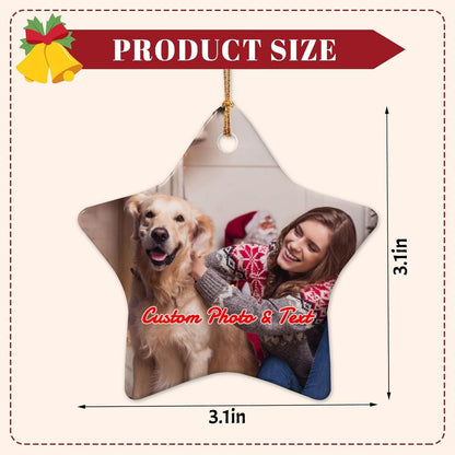 Personalized Christmas Ornaments with Photo 2025 Custom Picture Text Ornaments for Christmas,Double-Sided Ceramic Customized Xmas Tree Decor for Family Couples Dogs,Star
