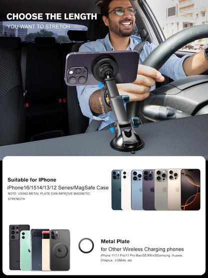 for MagSafe Car Mount Charger, Magnetic Wireless Fast Charging for iPhone16,15,14, 13, 12 Pro Max,Plus,Mini,3-in-1 Vent/Dash/Windshield Auto-Alignment Phone Holder（No 36W QC3.0 Adapter）