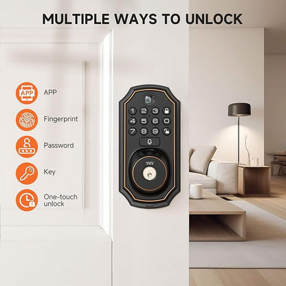 Keyless Entry Door Lock with Camera Fingerprint Smart Door Lock with App Remote Control, Wi-Fi Connected Electronic Keypad Code Deadbolt Auto Unlock for Front Door