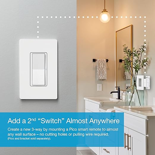Lutron Claro Smart Light Switch for Caseta Lighting, for LED Lights, Fans, 5 Amp, Single-Pole/3-Way, Neutral Required, DVRF-5NSS-WH-3, White, 3 Pack