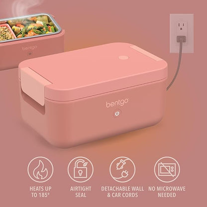 Bentgo Heat - Electric Lunch Box - Portable Food Warmer for Adults, Heated Lunch Box for Work, Travel, School & On the Go, Plug Into Wall or Car, Ideal for Ages 14+, 12V/24V & 120V Cords (Pink Spice)