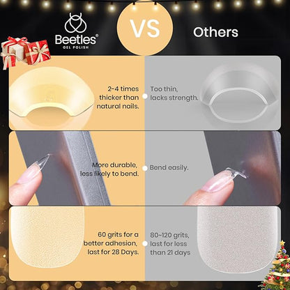 Beetles Gel Nail Tips 576Pcs Pre-shape Short Almond Etch-X Nail Tips,12 Sizes Soft Acrylic False Nail Tips Half Matte Full Cover Easy DIY Press On Nail Extensions Art Salon Gift Set for Women