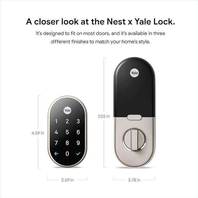 Google Nest x Yale Lock - Tamper-Proof Smart Lock for Keyless Entry - Keypad Deadbolt Lock for Front Door - Satin Nickel