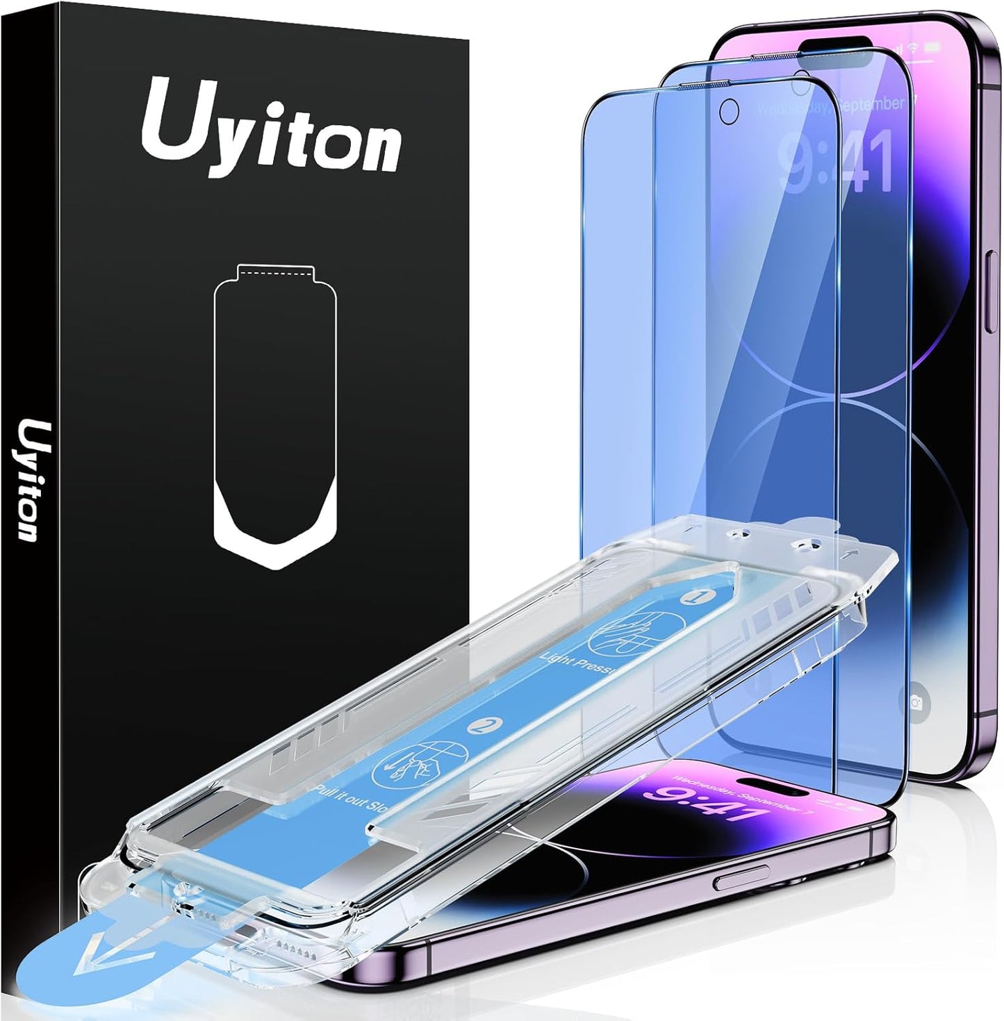 Uyiton Anti-Blue Light for iPhone 14 Pro Max Screen Protector - Unbreak-Glass Full Coverage Case Friendly Scratch Resistance 9H Tempered Glass Screen Protector for iPhone 14 Pro Max, 2 Pack