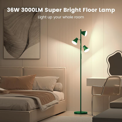 36W LED Tree Floor Lamp, Dimmable Tall Standing Lamp with Remote & Touch Control, 4 Color Temperatures Bright Floor Lamp, 3 Rotatable Light Modern Floor Lamps (Green)