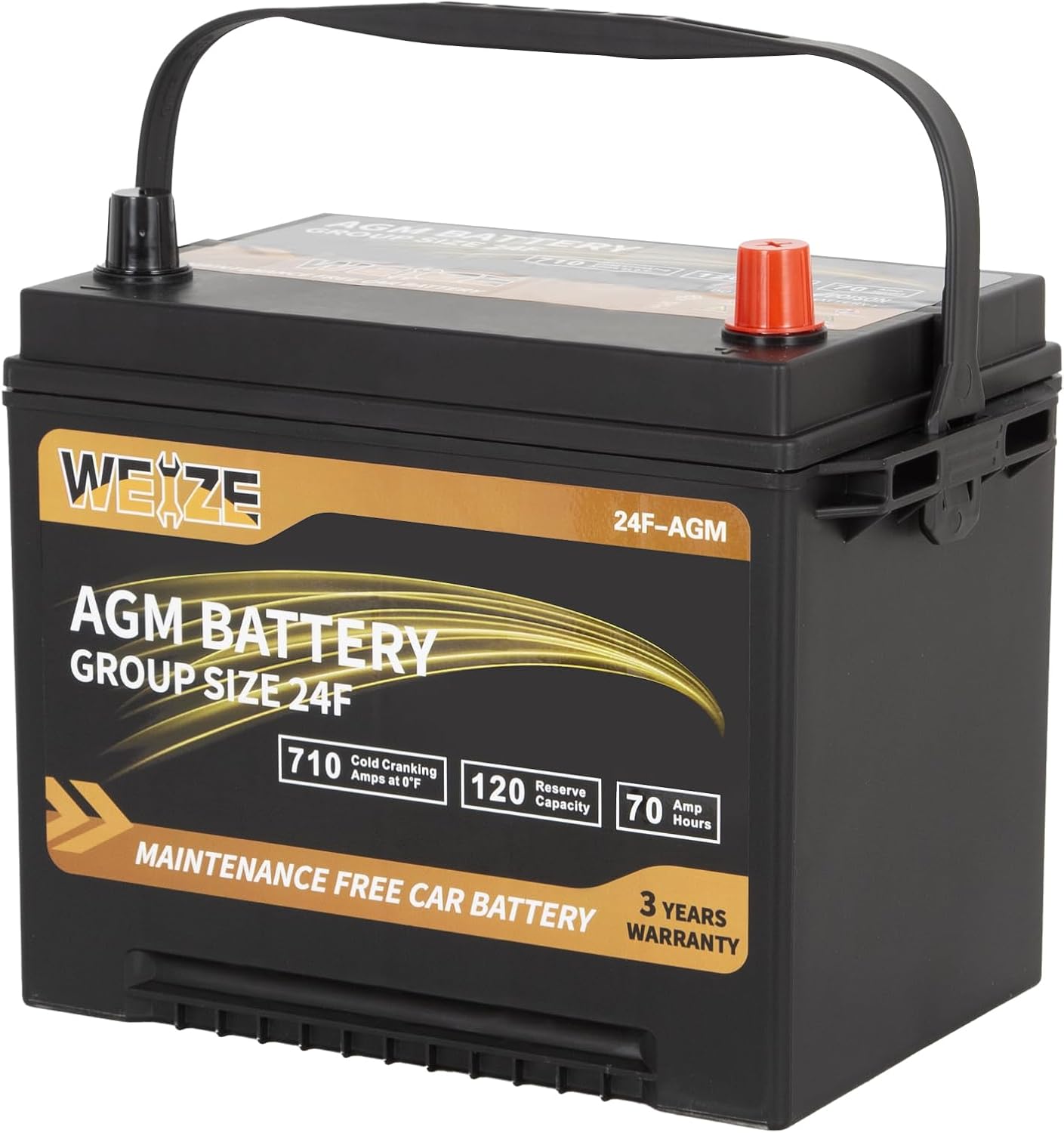 Weize Platinum AGM Battery BCI Group 24F Automotive Battery, 120RC, 710CCA, 36 Months Warranty, Dimensions 10.75" L x 6.81" W x 8.98" H