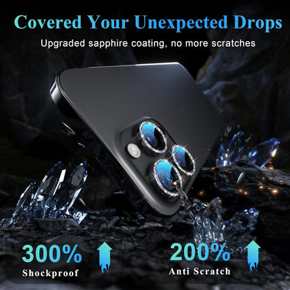 YWXTW Designed for iPhone 16 Pro/iPhone 16 Pro Max Camera Lens Protector Bling, [New Glitter Design] Individual Metal Tempered Glass Camera Cover Accessories Case Friendly (Black Titanium)