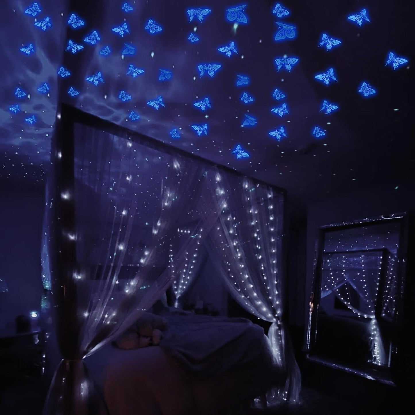 SAOROPEB Glow in The Dark 3D Butterfly 24 Pcs 3 Sizes, Luminous Butterfly Stickers for Ceiling or Wall, Glow in The Dark Party Supplies, Removable Luminous Stickers for Kids Babys Nursery (Blue)