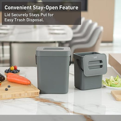 EKO Puro Mini Wall-Mounted Kitchen Trash Can with Lid Food Waste Caddy, 0.79 Gal / 3L (Grey)