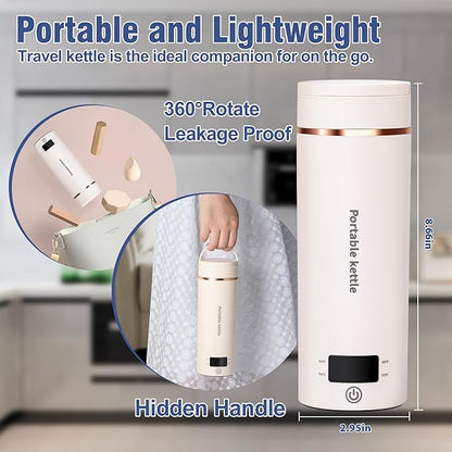 Travel Electric Kettle Portable Mini Kettle,Small Hot Water Boiler with 4 Temperature Settings,304 Stainless Steel,Fast Boiling Water with Auto Shut-Off and Boil Dry Protection,400ml (Beige, 400ML)