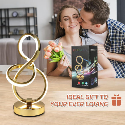Modern Table Lamp, LED Bedside lamp with USB C+A ports, Touch Stepless Dimmable Nightstand lamp, Unique Spiral Table lamp for Bedroom Living Room Home Office, Spiral lamp for Ideal Gift, Gold