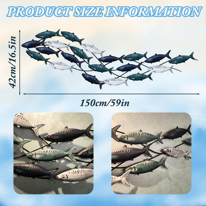 Metal Fish Wall Art, Large Fish Wall Decor for Living Room Bedroom, School of Fish Wall Art Decor, Large Fish Wall Sculpture, Coastal Nautical Ocean Wall Decoration Home Decor (A 59 inch x 16 inch)