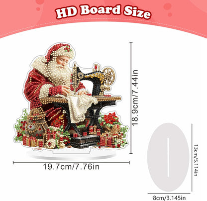 Diamond Art Kits for Adults, Santa Claus with Sewing Machine, Special Shaped Rhinestone Diamond Art Christmas Ornaments, Santa's Domestic, Diamond Painting Desktop Ornament Gem Art Crafts Home Decor