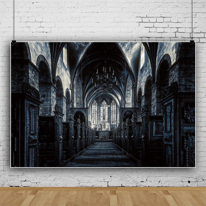 ChloropLastid 10x8ft Scary Church Halloween Backdrop Dark Black Horror Gothic Medieval Castle Interior Photography Background Halloween Night Carnival Theme Party Decor Banner Photo Studio Props