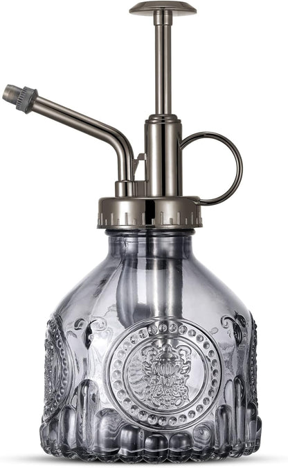 Glass Plant Mister Spray Bottle, Vintage Plant Spritzer, Succulent Spray Bottle with Top Pump, Small Plant Sprayer Mister Glass Watering Can for Indoor Outdoor House Plant - Grey