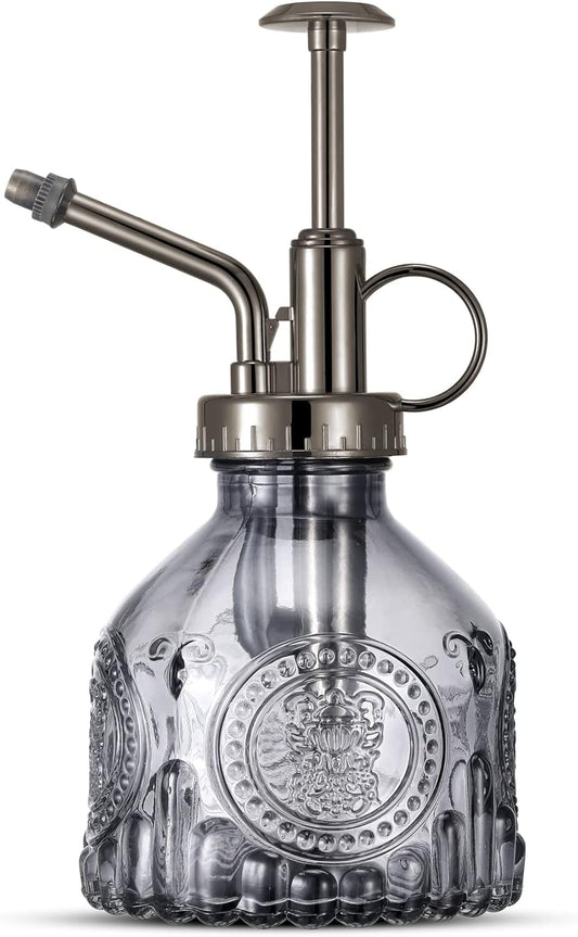 Glass Plant Mister Spray Bottle, Vintage Plant Spritzer, Succulent Spray Bottle with Top Pump, Small Plant Sprayer Mister Glass Watering Can for Indoor Outdoor House Plant - Grey