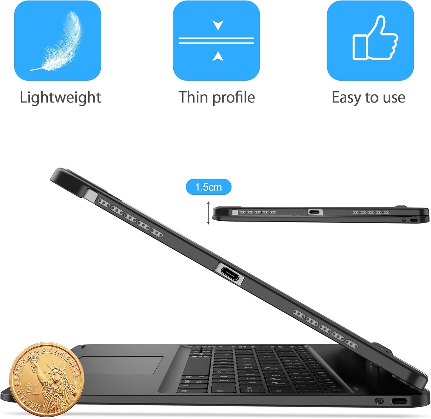 D DINGRICH Touch iPad Pro 12.9 Case with Keyboard 7th/5th Generation, Magic 360°Rotatable & Swivel Bluetooth Keyboard with Trackpad, 7 Backlight Color with Pencil Holder for iPad Pro 12.9” 4th/3rd Gen