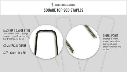 Sandbaggy 6 inch Landscape Sod Staples (9 Gauge Steel) ~ Great for Hard Soil - 20% Thicker Than Competition - Trusted by Farmers & Contractors Across USA (500 Staples)