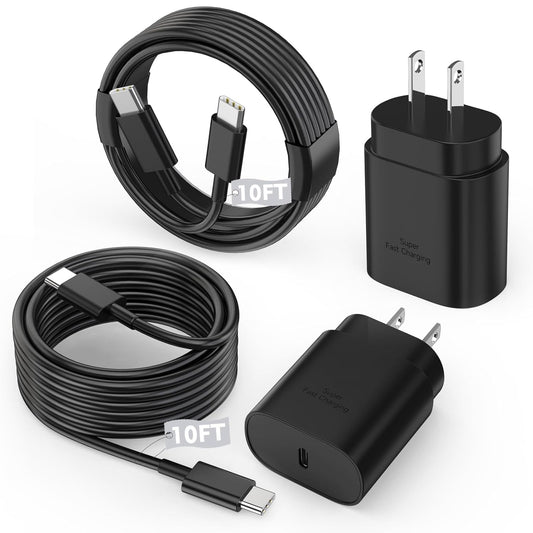 10FT Super Fast Charger Type C, 2Pack 25W USB C Wall Charge 10Foot Long Android Type C Charger Cable Fast Charging for Samsung Galaxy S25 Ultra/S25/S25+/S24+/S24 Ultra/S24/S24+/S23 Ultra/S22 Ultra/S21