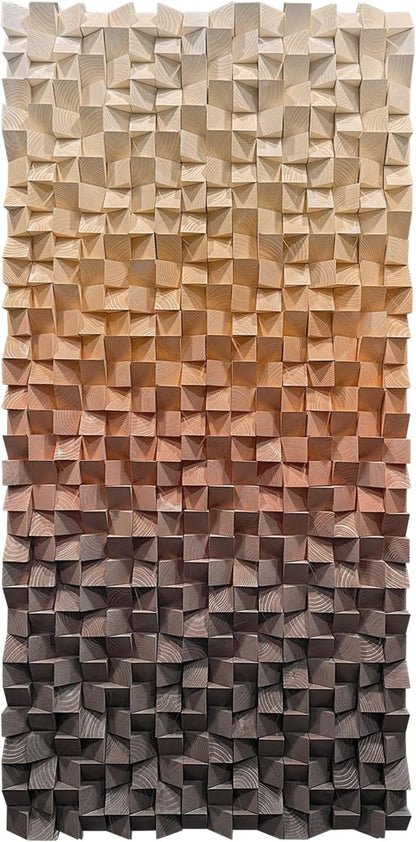 LIUZEYUE - 3D wooden block painting gradient coffee white art background wall wooden block abstract geometric wall decoration living room/bedroom/office modern minimalist style decoration 27.5"x55.1"