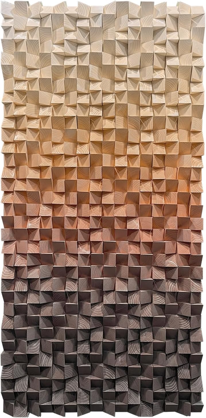 LIUZEYUE - 3D wooden block painting gradient coffee white art background wall wooden block abstract geometric wall decoration living room/bedroom/office modern minimalist style decoration 31.5"x63"