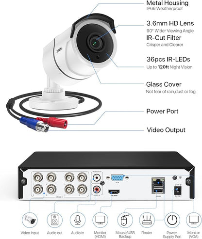ZOSI 8CH 3K Lite Home Security Camera System with One-Way Audio,H.265+ 8-Channel CCTV DVR,AI Human/Vehicle Detection,4pcs 1080p Bullet Metal Cameras Indoor Outdoor,120FT Night Vision,No Hard Drive