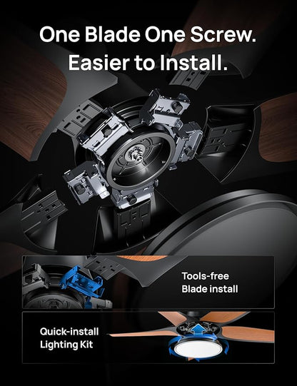 Dreo Smart Ceiling Fans with Lights, Low Profile Ceiling Fan with Alexa/App, 52'' Dimmable Lighting & Color Tuning, RGB Ambient Light for Living Room, Game Room, Easy Installation, Quiet, Black