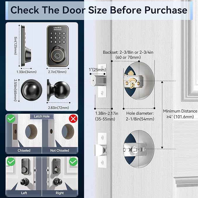 Keyless Entry Door Lock with Handle Set - Built-in WiFi, App Control & Doorbell, Electronic Keypad Deadbolt with One-Time Code, Auto-Locking, Easy to Install, Oil Rubbed Bronze