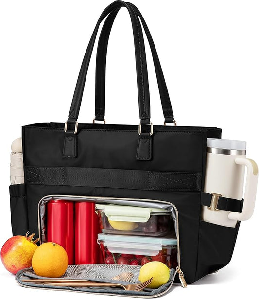 LOVEVOOK Lunch Tote Bag for Women, Work Bag 15.6 Inch Laptop Bag with Insulated Lunch Compartment & Cup Holder Large Capacity Lunch Bag for Teacher, Nurse, Office, Travel, College, Daily