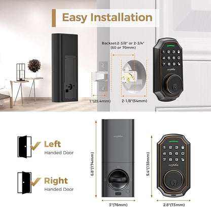 Arpha Keyless Entry Door Lock, WiFi Smart Keypad Front Door Deadbolt, Supports Amazon Alexa Voice Control, Google Assistant, Online App Control, Anti-Peeping Password, One-Time Code, Auto Lock