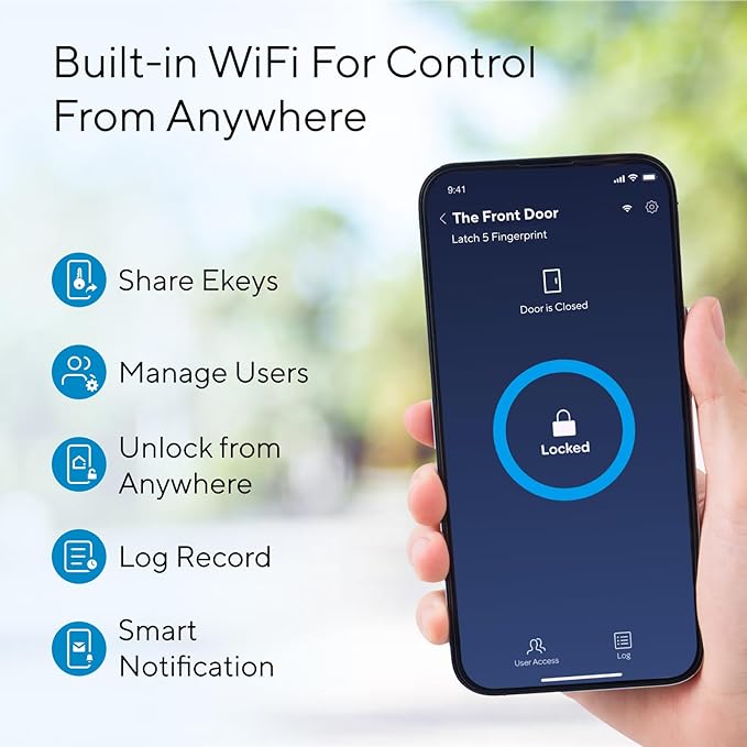 ULTRALOQ Latch 5 Smart Lock, Built- in WiFi 6 Fingerprint Door Handle Lock, Biometric Keyless Entry Door Lever with App, Digital Touchscreen Keypad, Smart Locks for Front Door, App Remote Control