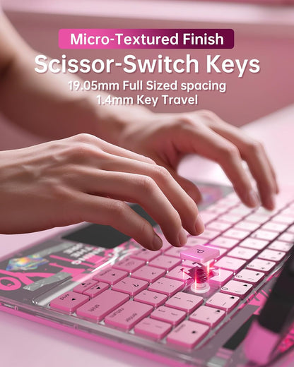 Intermerge Clear Keyboard Case for iPad Air 13" (M3/M2, 2025/2024) & Pro 12.9" (2022-2018) - 360° Rotatable Trackpad, RGB Backlit Keyboard, Pencil Holder, Power Indicator, Type-C, Blush Pulse