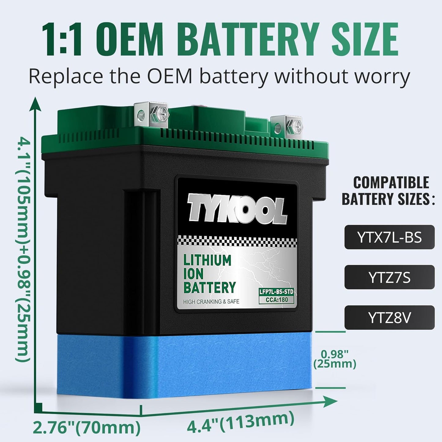 YTX7L-BS-STD 2X Cranking Amps,180CCA,Lithium Iron Phosphate Motorcycle Battery,Digital Readout,Comptitable for Honda,Suzuki Motorycle, Kawasaki ATV,Piaggio Scooter,Predator 3500 Generator battery
