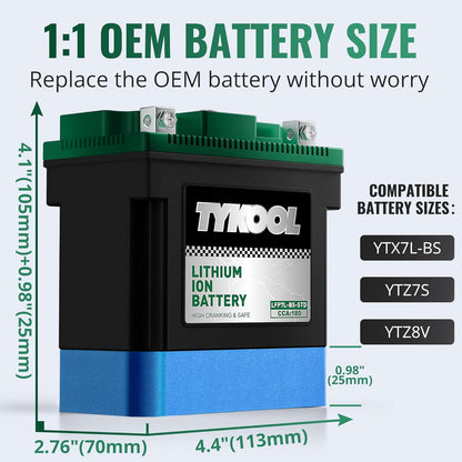 YTX7L-BS-STD 2X Cranking Amps,180CCA,Lithium Iron Phosphate Motorcycle Battery,Digital Readout,Comptitable for Honda,Suzuki Motorycle, Kawasaki ATV,Piaggio Scooter,Predator 3500 Generator battery