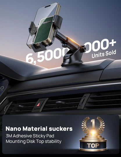 [2025 New] Dashboard Phone Holders for Your Car [Military Grade Stable] Phone Holders for Your Car, Non-Slip Silicone Carbon Fiber Car Phone Mount, Rotatable Suction Cup for All Phone, Green