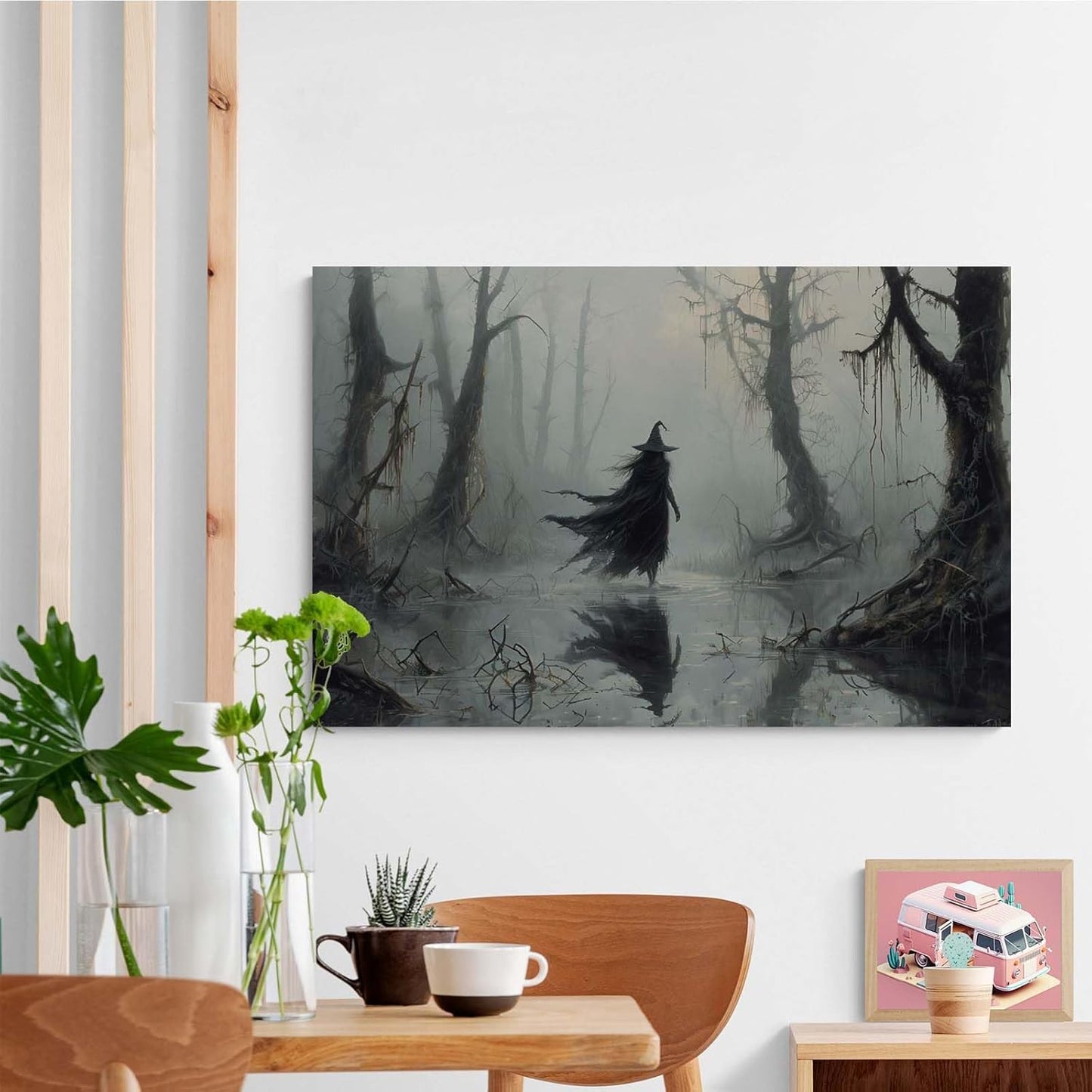 JFHCQJPK Vintage rustic swamp witch poster dark moody wall art gothic horror season halloween print for home decor retro dark moody painting8x12in Frameless