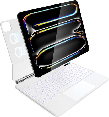 for iPad Pro 13 inch case 2024 with Keyboard M4,Magnetic Attach,Multi-Gesture Trackpad,7-Color Backlit,Shortcut Keys,Auto Sleep/Awake,Magic Keyboard for iPad Pro 13-inch M4 2024,White