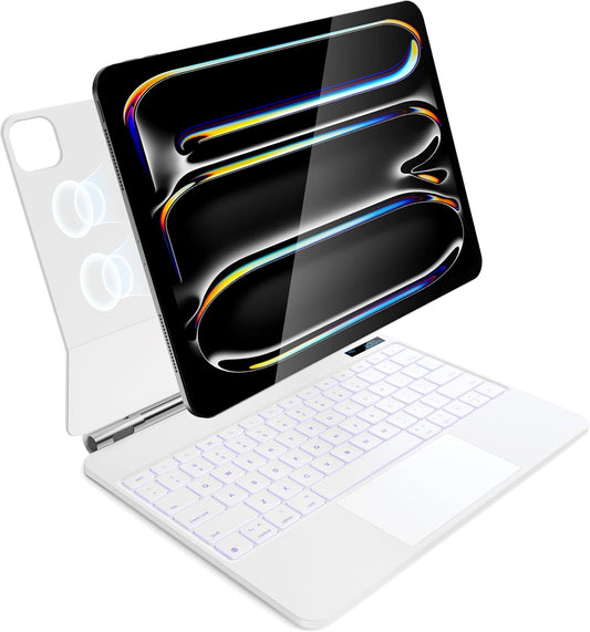 for iPad Pro 13 inch case 2024 with Keyboard M4,Magnetic Attach,Multi-Gesture Trackpad,7-Color Backlit,Shortcut Keys,Auto Sleep/Awake,Magic Keyboard for iPad Pro 13-inch M4 2024,White