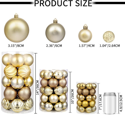 XmasExp 24ct Christmas Ball Ornaments Shatterproof Xmas Tree Hanging Balls Decorations Perfect for Holiday Wedding Christmas Decor (Champagne, 2.36")