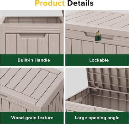 45 Gallon Outdoor Storage Box Waterproof Lockable Resin Deck Box Large, Patio Storage Bin for Pool Accessories Cushion Furniture, Garden Tools, UV-Resistant Outside Delivery Light Coffee