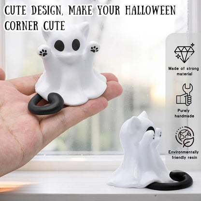 Halloween Ghost Figurine, Funny Spooky Resin Ghost Cat Statue, Cute Decor for Halloween Decorations Indoor, Porch and Indoor Spooky Home Decor Gifts