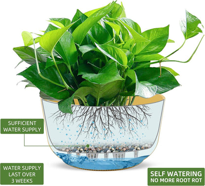 Dexceder 11.2 Inch Self Watering Hanging Planters Indoor Outdoor, Thickened Hanging Basket Flower Plant Pot (2 Pack, Yellow)