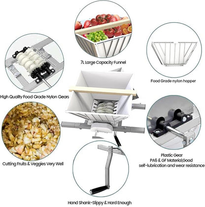 SQUEEZE master Fruit Apple Wine Classic Crusher -7 Litre/1.8Gallon Manual Grinder- Large Nylon Hoopper-Nylon Teeth-Silver
