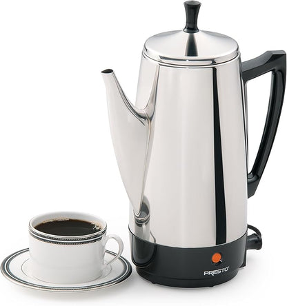 Presto 02811 Stainless Steel Electric Coffee Percolator - 12-Cups, Easy-Pour Spout, Stay-Cool Handle, Make 2-12 Cups