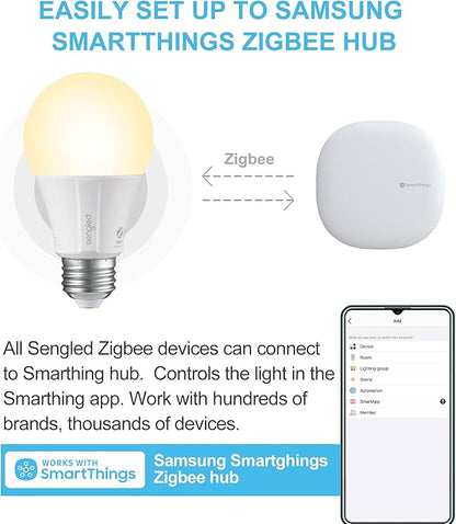 Sengled Zigbee Smart Light Bulbs, Smart Hub Required, Works with SmartThings and Echo with built-in Hub, Voice Control with Alexa and Google Home, Soft White 60W Eqv. A19 Alexa Light Bulb, 8 Pack