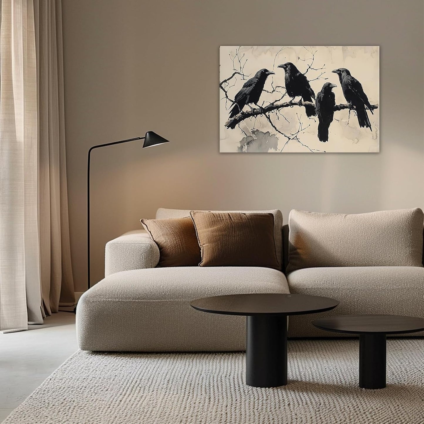OAAPITI Birds Canvas Wall Art Black Couple Crow Picture Print Vintage Gothic Raven Artwork for Living Room Halloween Home Wall Decor(Artwork-9,12"x18")