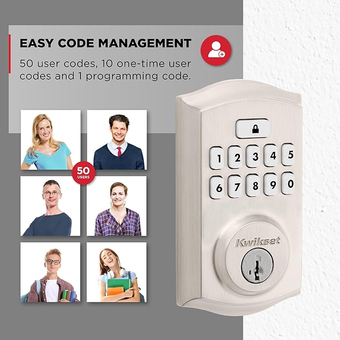 Kwikset SmartCode 260 Keyless Entry Electronic Keypad Deadbolt Door Lock with Auto-Lock, Custom User Codes, Advanced Security in Satin Nickel Traditional