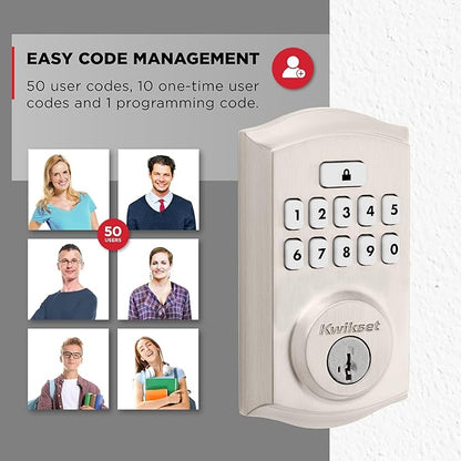 Kwikset SmartCode 260 Keyless Entry Electronic Keypad Deadbolt Door Lock with Auto-Lock, Custom User Codes, Advanced Security in Satin Nickel Traditional